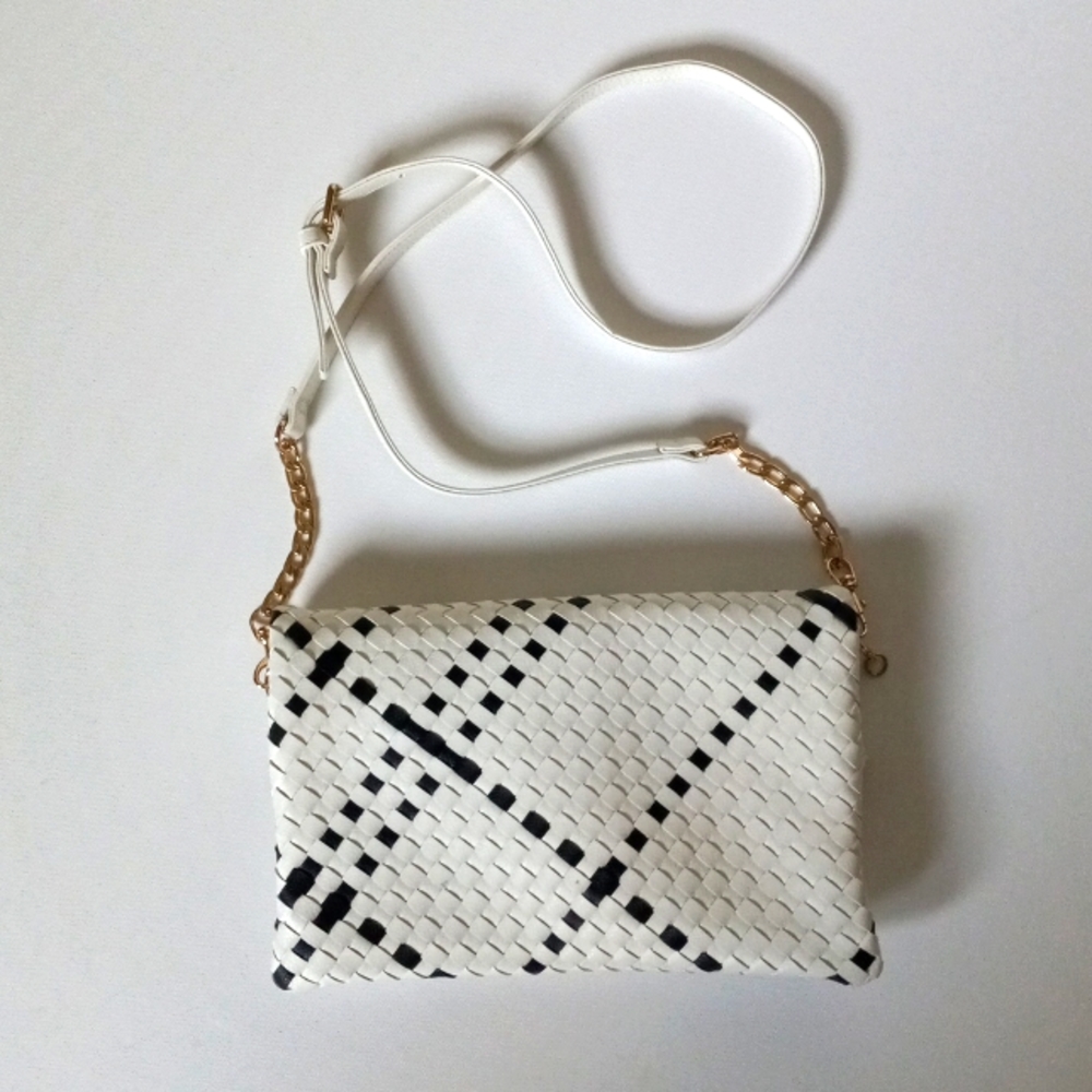 EVERYTHING BUT WATER Black White CROSSBODY CLUTCH
